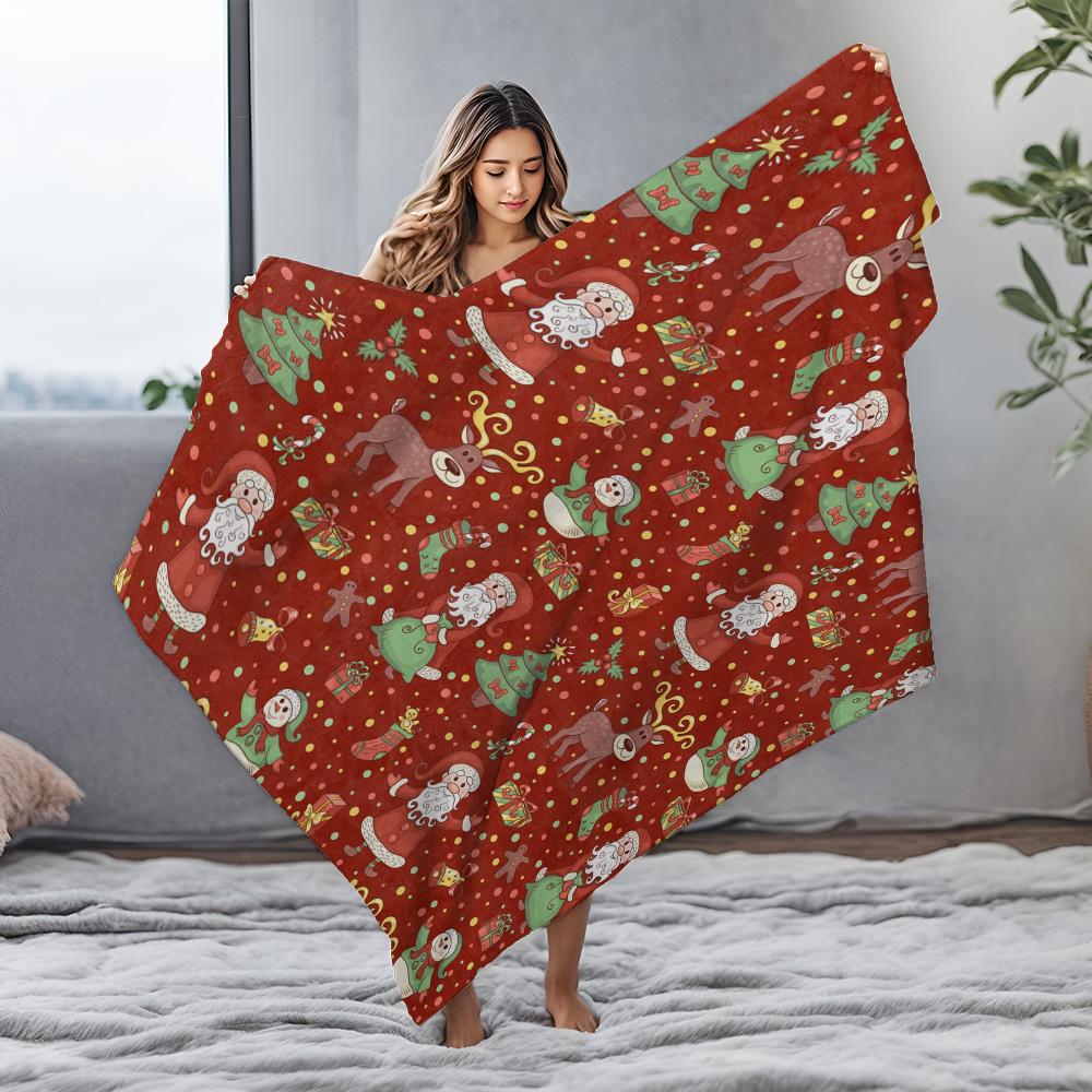 Cozy Christmas Throw Blanket Festive Holiday Decor Reindeer Santa Claus Soft Warm Bedspread Gift Idea Home Decor Holiday Season