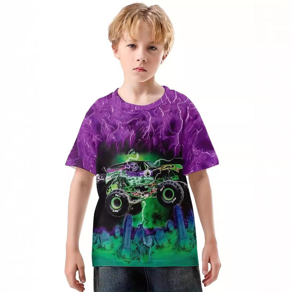 Sommer Rundhals 3D Cartoon Auto Gedrucktes Top Modische Lässige Kurzarm Kinder Jungen T-Shirts