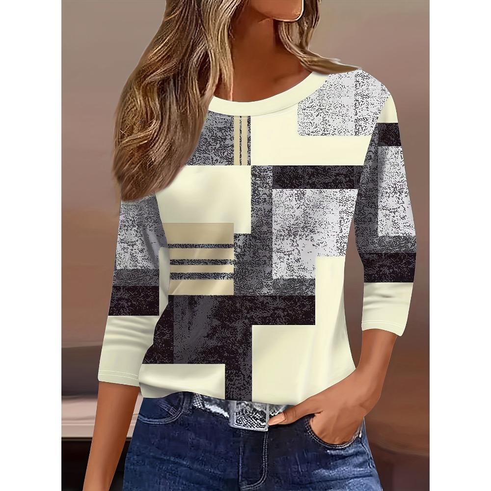Women's 3D printed checkered pattern fashionable long sleeved shirt