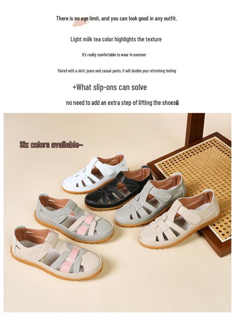 Plus Size Summer Retro Sandals: Soft Sole Velcro Beach Shoes for Women