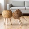 Triangular Faux Rattan Flower Stand - Desktop Succulent Holder and Decorative Straw Woven Pot