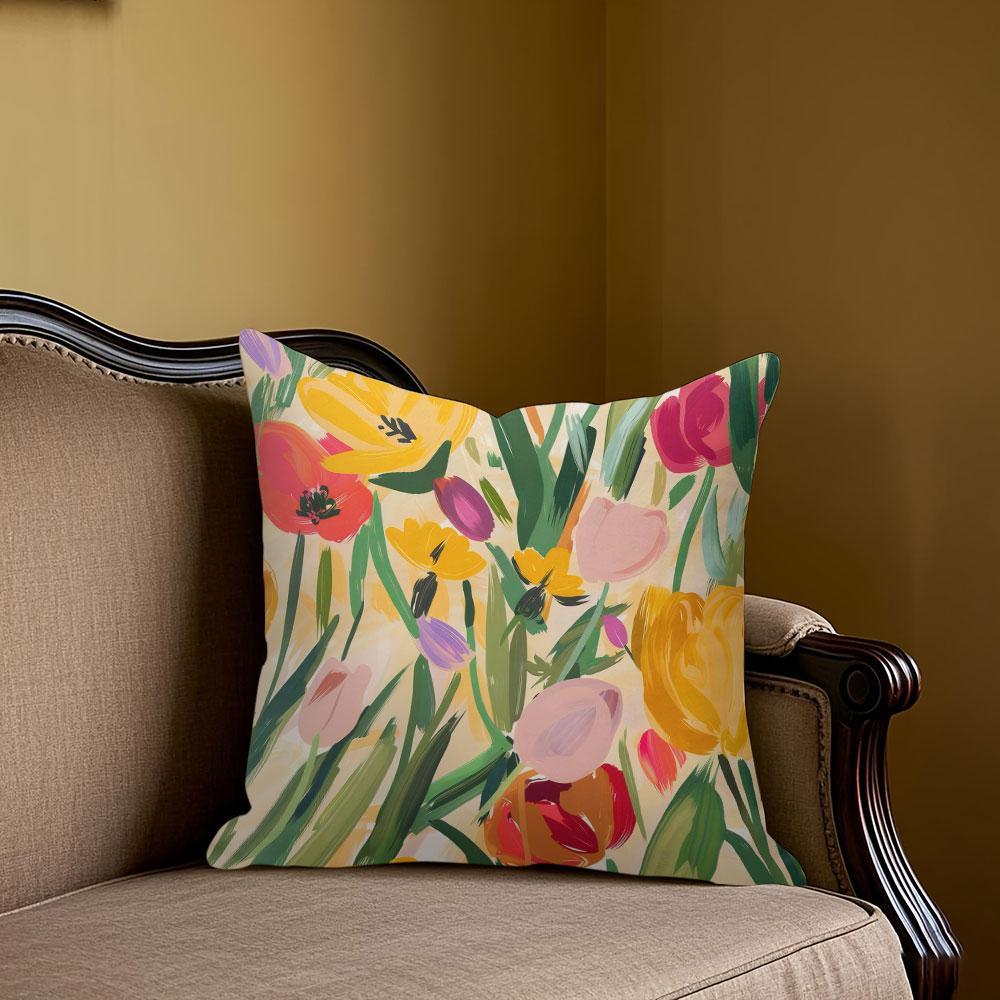 Tulip Art Square Jacquard Pillow Cover for Sofa Office Waist Cushion Cover Home Decorative Pillowcase