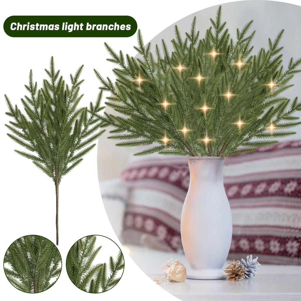 Vorbeleuchtete Zweige, Beleuchtete Zweige, Realistische Künstliche Zweige, Weihnachtliche Künstliche Tannennadel-Kränze, Geeignet für DIY-Kränze, Vase