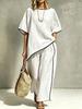 2026 new cross-border European and American women's elegant round neck casual loose short-sleeved two-piece set for women