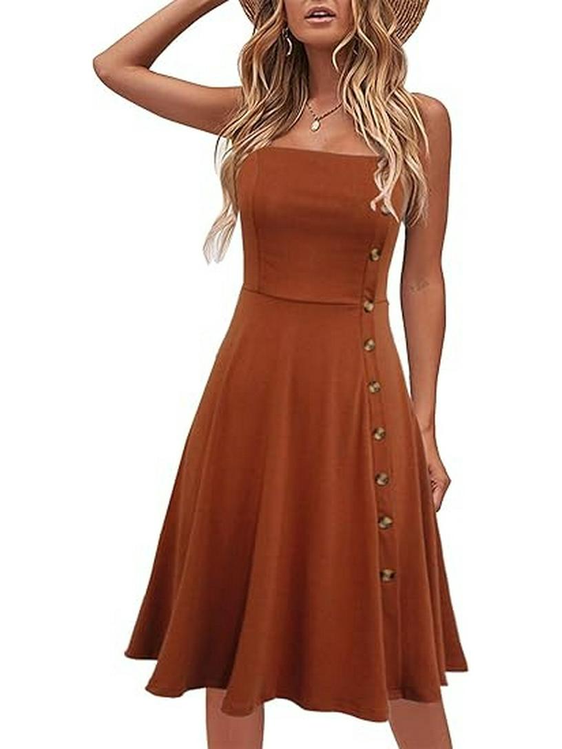 Irregular Solid Color Spaghetti Strap Dress - Women s Summer Fashion L