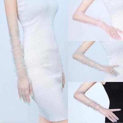 Damen Ultra Dünne Fotografie Ellbogen Lange Tüllhandschuhe Vollfinger Transparentes Kleid Handschuhe Party Accessoire Durchsichtige Spitze
