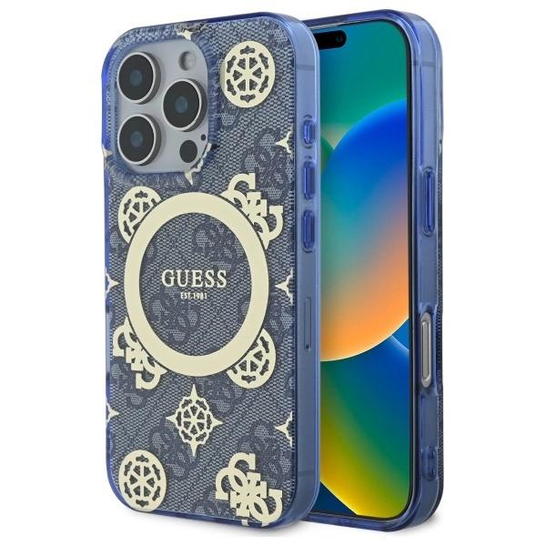 Guess Guhmp16Lh4Pyeeb Iphone 16 Pro 6.3 Niebieski/Blue Hardcase Iml Peony On 4G Background Magsafe