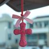 Shiny Rhinestone Cross Car Decoration Sparkling Auto Hanging Ornament For Men Women