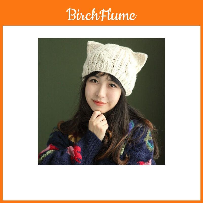 Adorable Cat Ear Knit Beret Cozy Warm Icelandic Wool Winter Hat For Women
