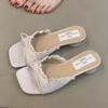 Fashion Bow Women Slippers Fashion Dress Shoes Elegant Designer Heeled Sandals Woman Summer 2025 New Slides Luxury Zapatillas De Mujer