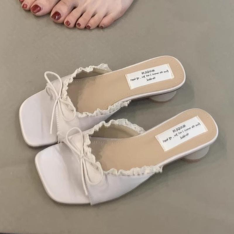 Fashion Bow Women Slippers Fashion Dress Shoes Elegant Designer Heeled Sandals Woman Summer 2025 New Slides Luxury Zapatillas De Mujer