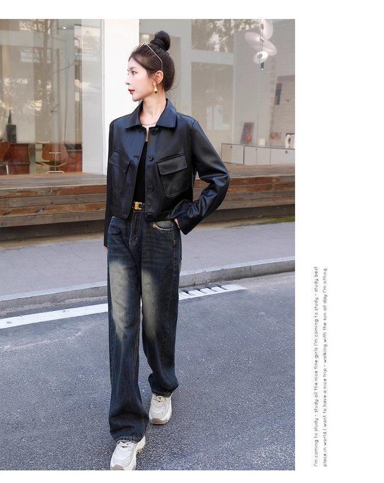 Women's Slimming Motorcycle Leather Jacket - Short, Versatile, Spring/Autumn 2025 Fashion for Petite Sizes