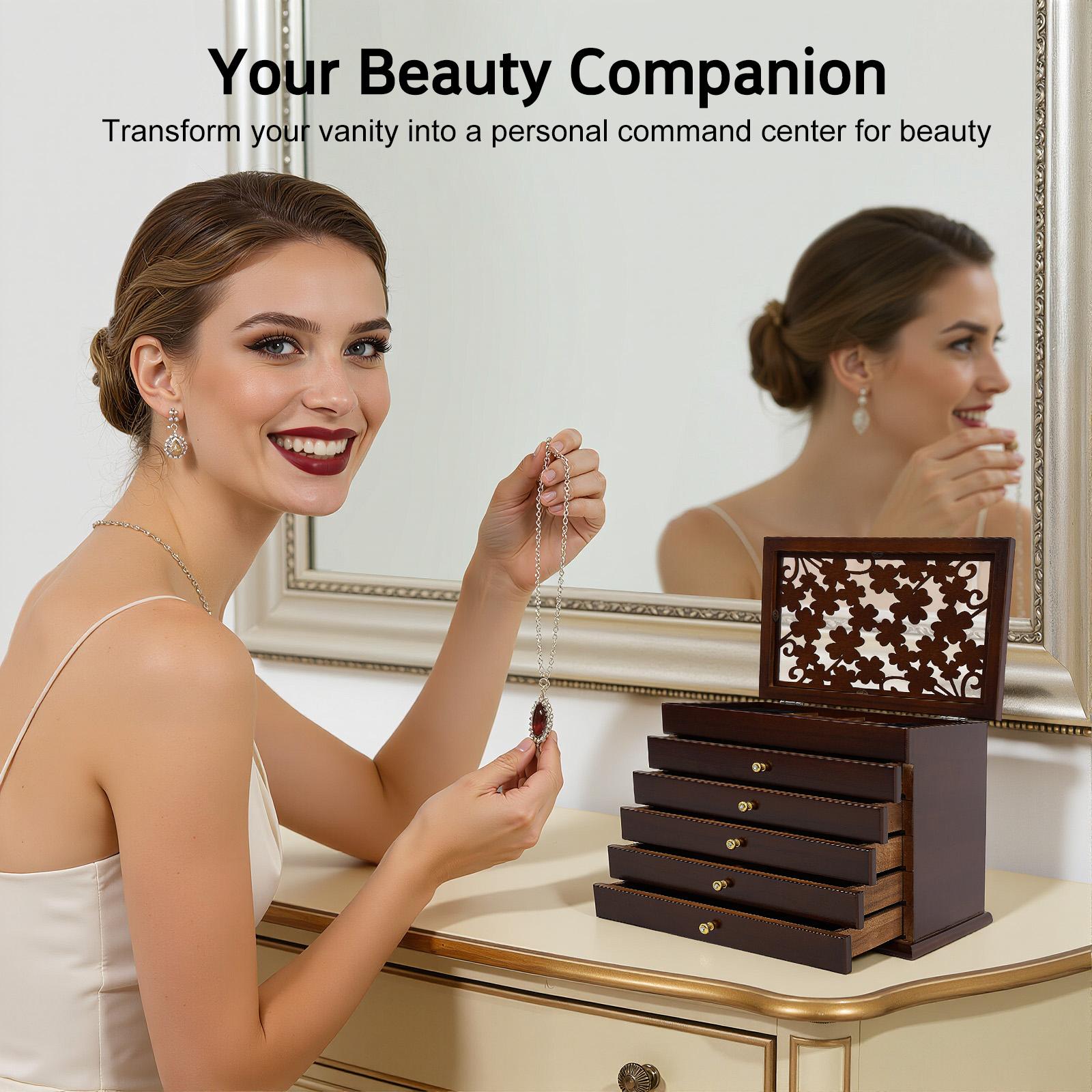 

6 Layer Rustic Wooden Jewelry Box Organizer Jewelry Case Storage for Necklaces Earrings Rings Bracelets, 31*20*24.5cm United States