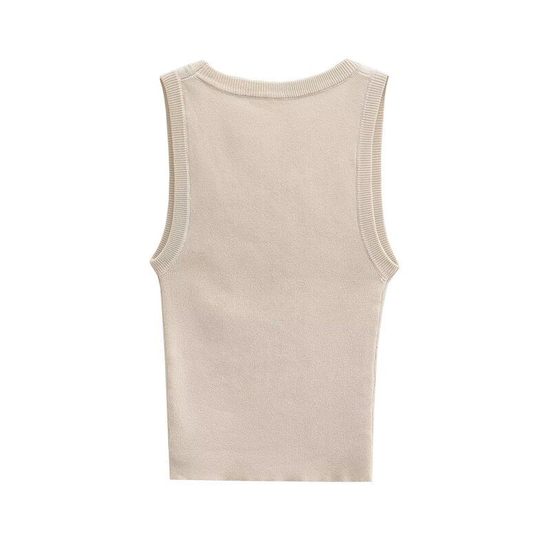 Fashion Style 2024 Autumn New Women's Clothing Plain Stitch Rib round-Neck Easiest for Match Shoulder Strap Sleeveless Tops 2142115