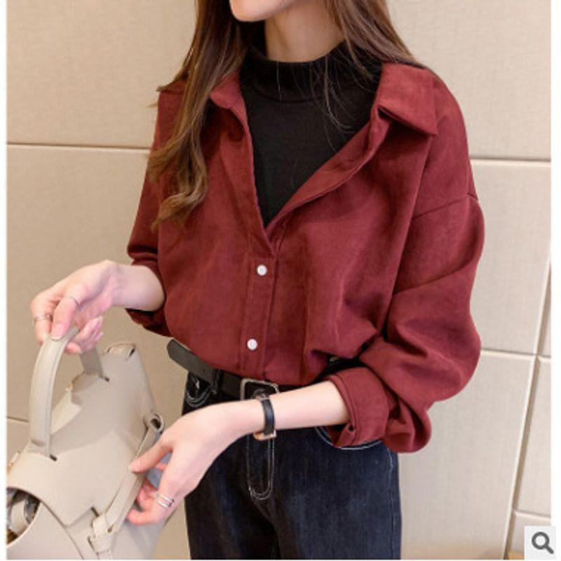 Fake Two Piece Turtleneck Loose Shirt Women's Fake Two-Piece-Style High Collar Loose Shirt