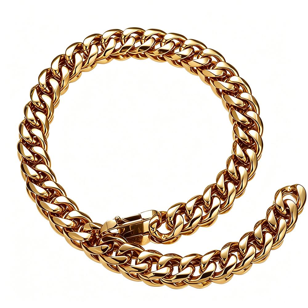 Titanium Steel Gold Cuban Link Necklace & Bracelet Set: No Fading, Stainless Steel, Hip Hop Trendy Accessories.