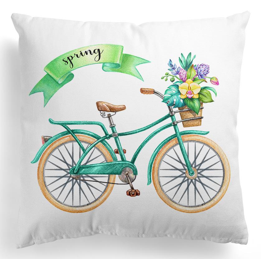 New Spring Flower Pillowcase Easter Bicycle Small Truck Peach Leather Velvet Printed Home Pillowcase