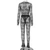 Spring Sexy 2 Two Piece Sets Lace Women Long Sleeve Bodysuits Top+High Waist Pants Suits Black Hollow Out Matching Outfits 2024