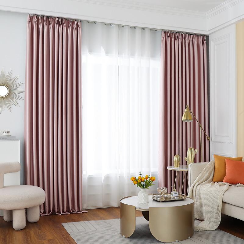 

European-Style Bedroom Bay Window Color Matching Curtains Sunscreen Full Shading Sunshade Insulation Fabric Cream Finished Product high temperature setting + 12 yuan per meter