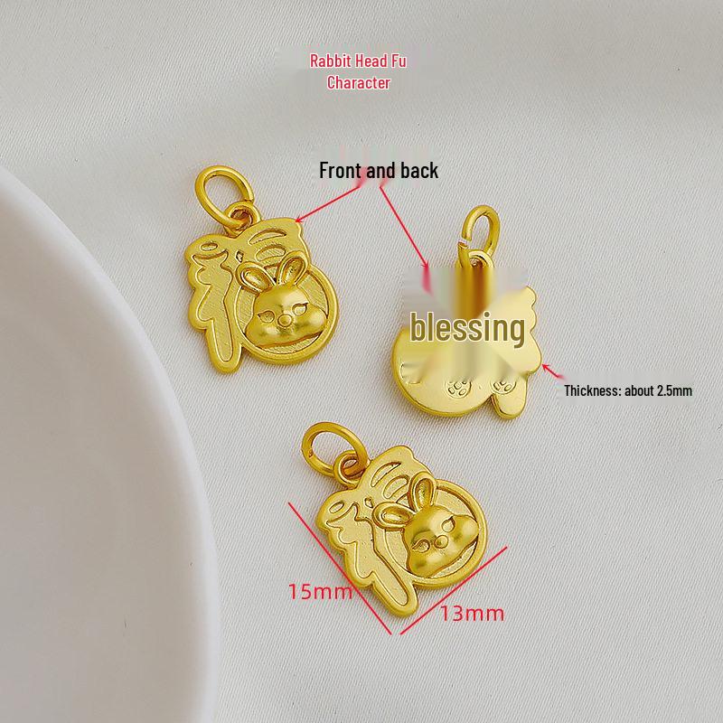 Gold-Plated Zodiac Rabbit Fu Pendant: Lucky Charm Beaded DIY Accessory