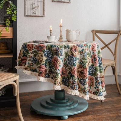 Dış Mekan ve İç Mekan Kullanımı Boho Pamuk Keten Yuvarlak Masa Örtüsü