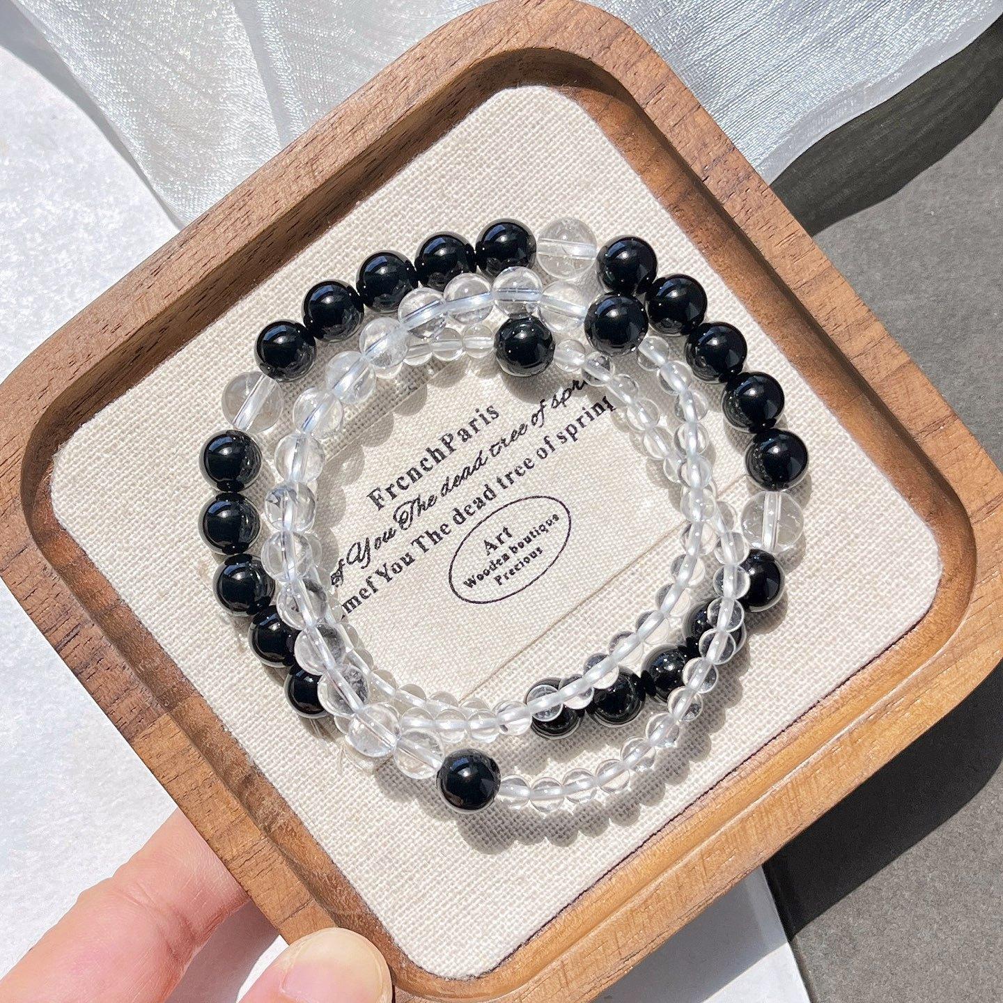 4Mm Natural White Crystal Black Agate Multi-Circle Bracelet Bracelet.