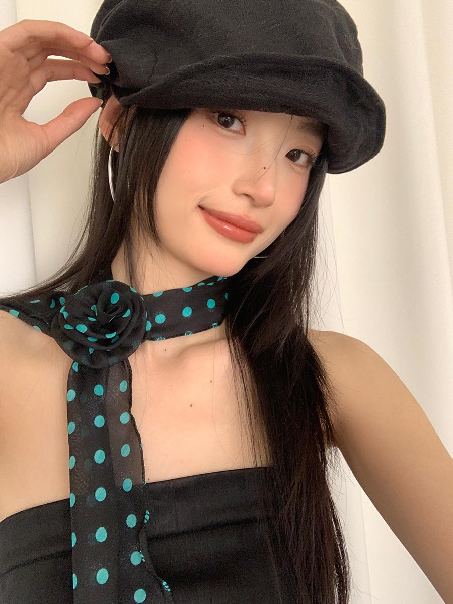 

Винтажный шелковый шарф в британском стиле для женщин с высококлассным рисунком цветов Мара в виде длинного галстука с литературным темпераментом чёрный