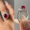 Delicate Silver Color Inlaid with Red White Stone Rings Flower Round Party Engagement Wedding Rings for Women Jewelry