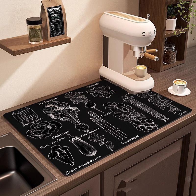 Coffee Machine Mat Waterproof Drain Pad Non-slip Dish Drying Mats for Kitchen Quick Dry Tableware Faucet Placemat Dinnerware
