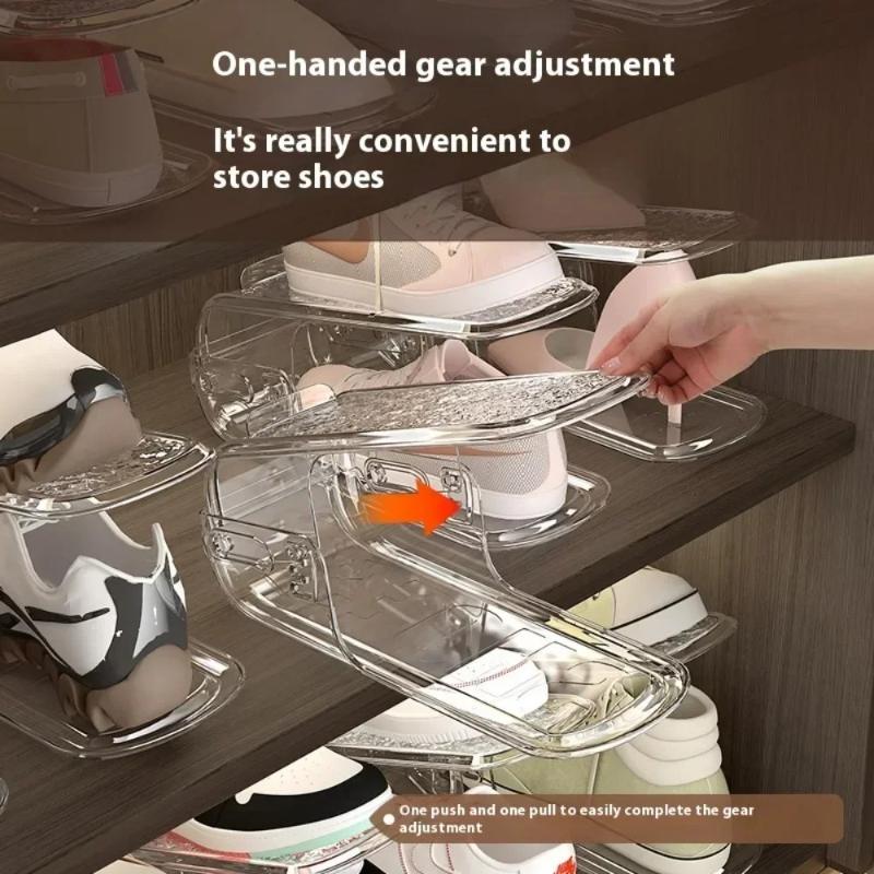 6PCS Adjustable Shoe Organizer Double-layer Footwear Support Slot Space Saving Cabinet Closet Stand Shoes Storage Rack Box H