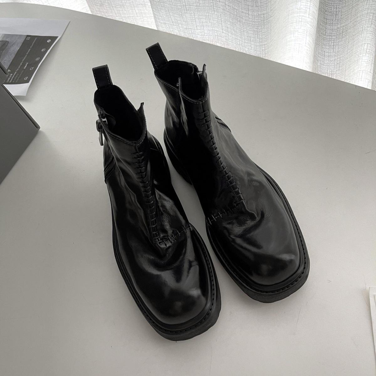 Fashion Luxury Ladies Shoes on Sale 2025 Fashion Zipper Women's Boots Winter Square Toe Solid Middle Tube Platform Chunky Heels Boots cm nero