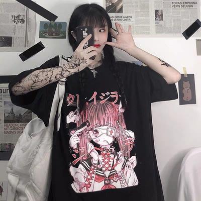 Camiseta de mujer Harajuku Goth, camiseta femenina, estética holgada, punk, grunge oscuro, camisetas góticas para mujer, ropa urbana Y2k