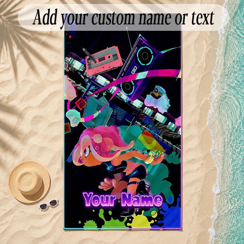 Beach TowelSplatoon Custom Name Text Personalized Soft Towel for Beach Pool Indoor Home Decor Gift