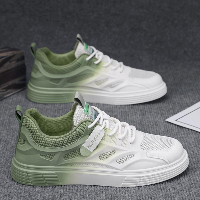 

Men s shoes summer breathable thin mesh flat-soled sports board shoes 2024 new color matching low-top lace-up casual shoes 44