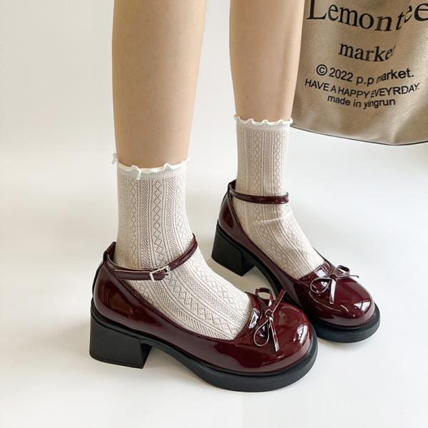 Fashion Women Shoes 2025 Spring Pumps Mary Jane Black Heels Chunky Sandals Latest Lolita Block Bow Retro Leather New Butterfly-knot