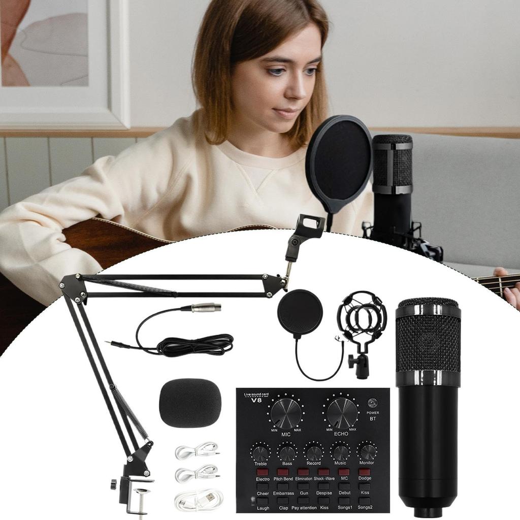 Condenser Microphone Set Multi-purpose Streaming Microphone Kit Sound Card Microphone Stand