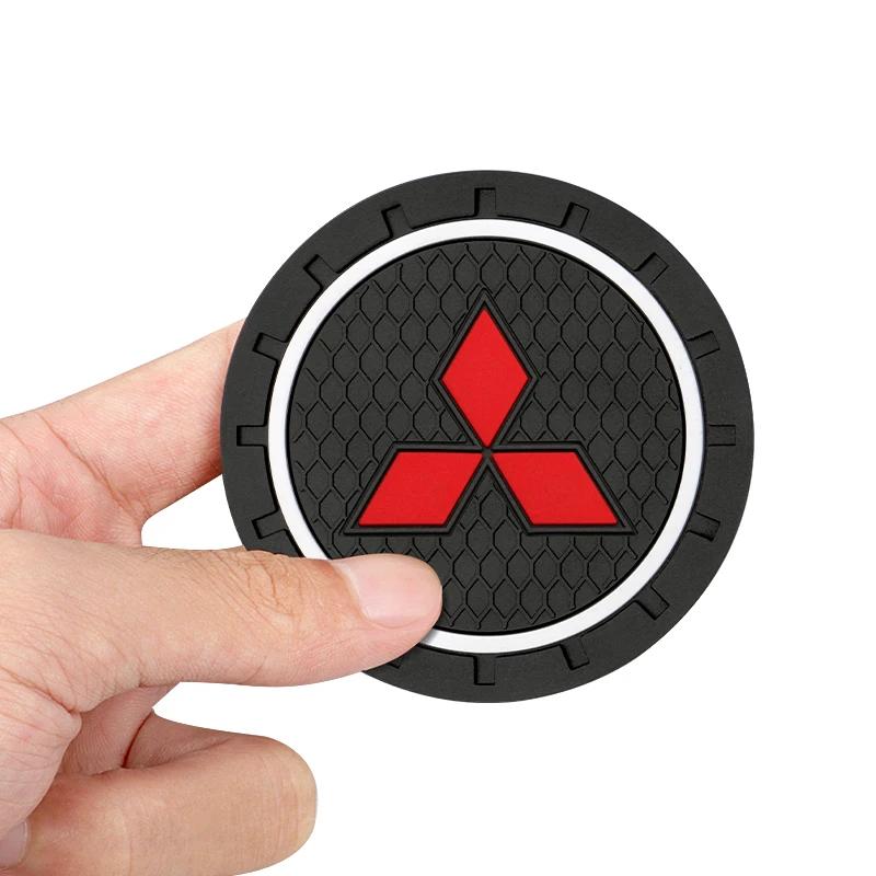 for Car Coaster Water Cup Slot Non-Slip Mat Pad Emblem Interior Accessories For Mitsubishi Lancer 9 EX Outlander 3 ASX L200 GJ3