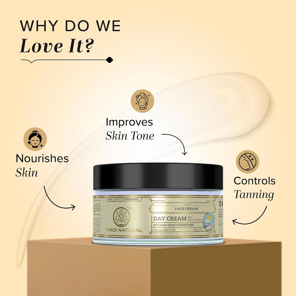 KHADI NATURAL Day Cream 50 G Hydrating Face Moisturizer For Even Skin Tone Daily Sun Exposure Care And Glow Boost