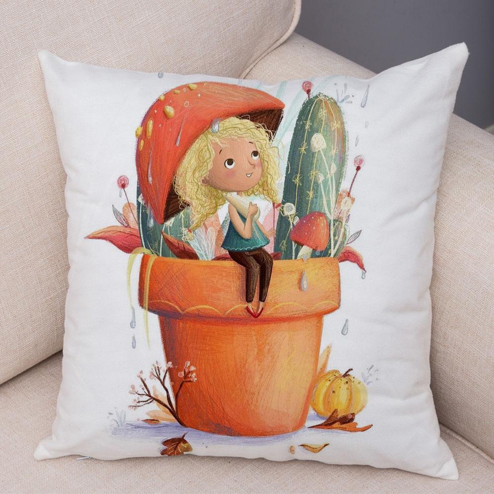 Super Soft Plush Pillow Case for Sofa Home Watercolor Cartoon Girl Cushion Cover Decor Fairy Tale World Lovely Child Pillowcase