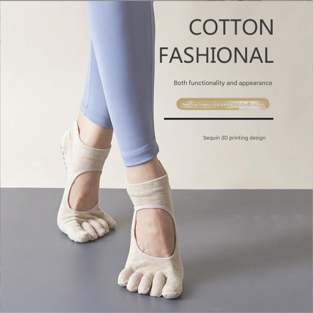 Spring and Summer Backless Yoga Socks Non-slip Five-finger Socks Solid Color Cotton Sports Pilates Deodorant with Ins Trendy Toe