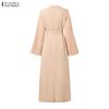 ZANZEA Damen Umlegekragen Locker Lässig Langarm Plissiert Langes Kleid