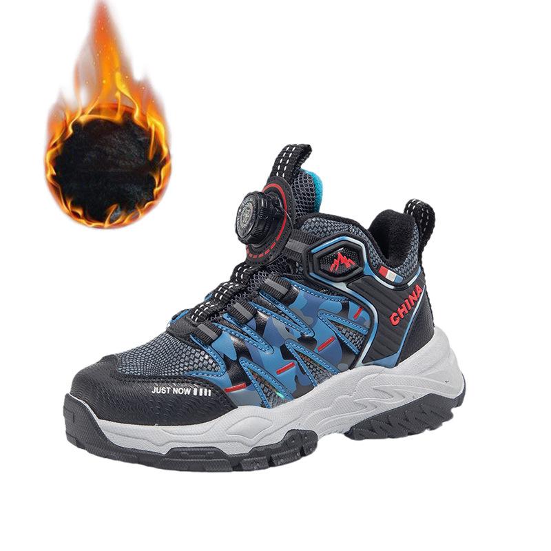 Winter Plus Velvet Cotton Shoes for Boys Cool Thick-soled Hiking Shoes for Teenagers Fashionable Outdoor Sports Shoes