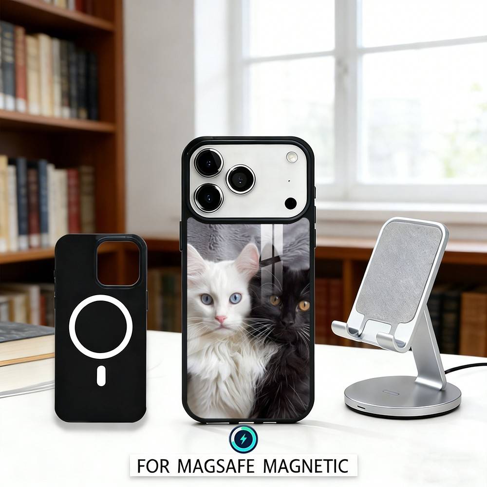 F-Fluffy and C-Cute Cat Phone Case Magnetic For iPhone17 16 15 14 13 12 Pro Max For Magsafe Wireless Charging Cover