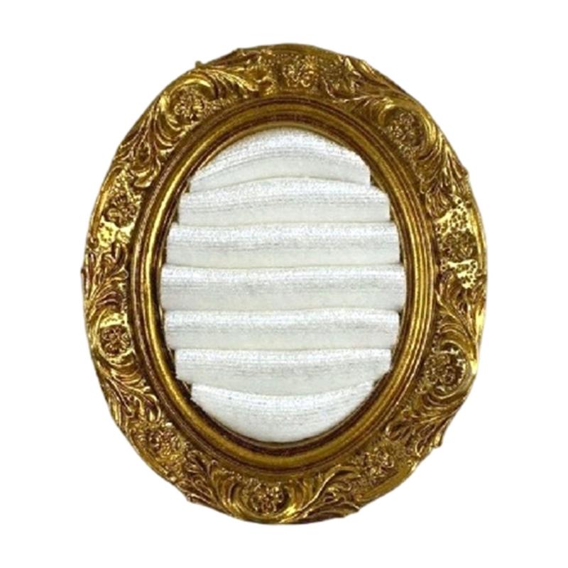 Ring Display Tray with Multiple Horizontal Slots, Ornate Oval Scrollwork Frame and Flat Base for Tabletop Presentation
