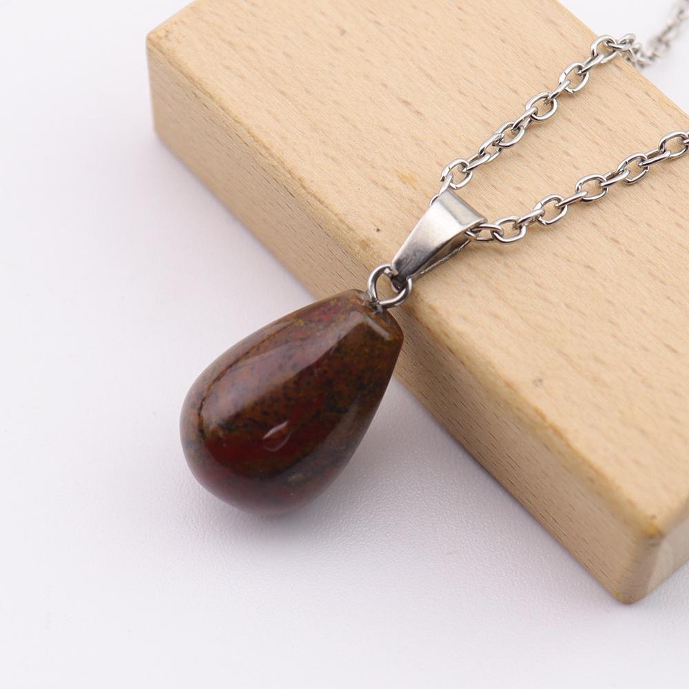 Water Drop Necklace Pendant Natural Stone Agate Round Pendant Powder Crystal 13 * 18Mm Natural Stone Pendant Necklace N765