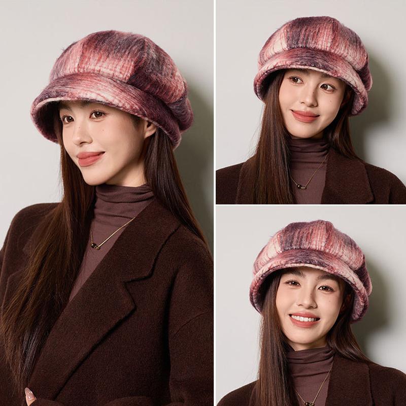 Thick Fisherman Hat Women's Autumn Winter Gradient Octagonal Hat British Vintage Warm Hat