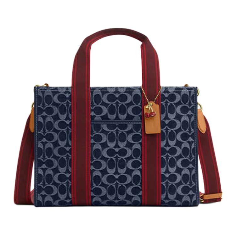 Coach Smith 35 Letter Print Magnetic Closure Fabric Tote Bag Shopping Bag Shoulder Crossbody Handbag Large Women tote Denim-Blue CY698-IMXIA