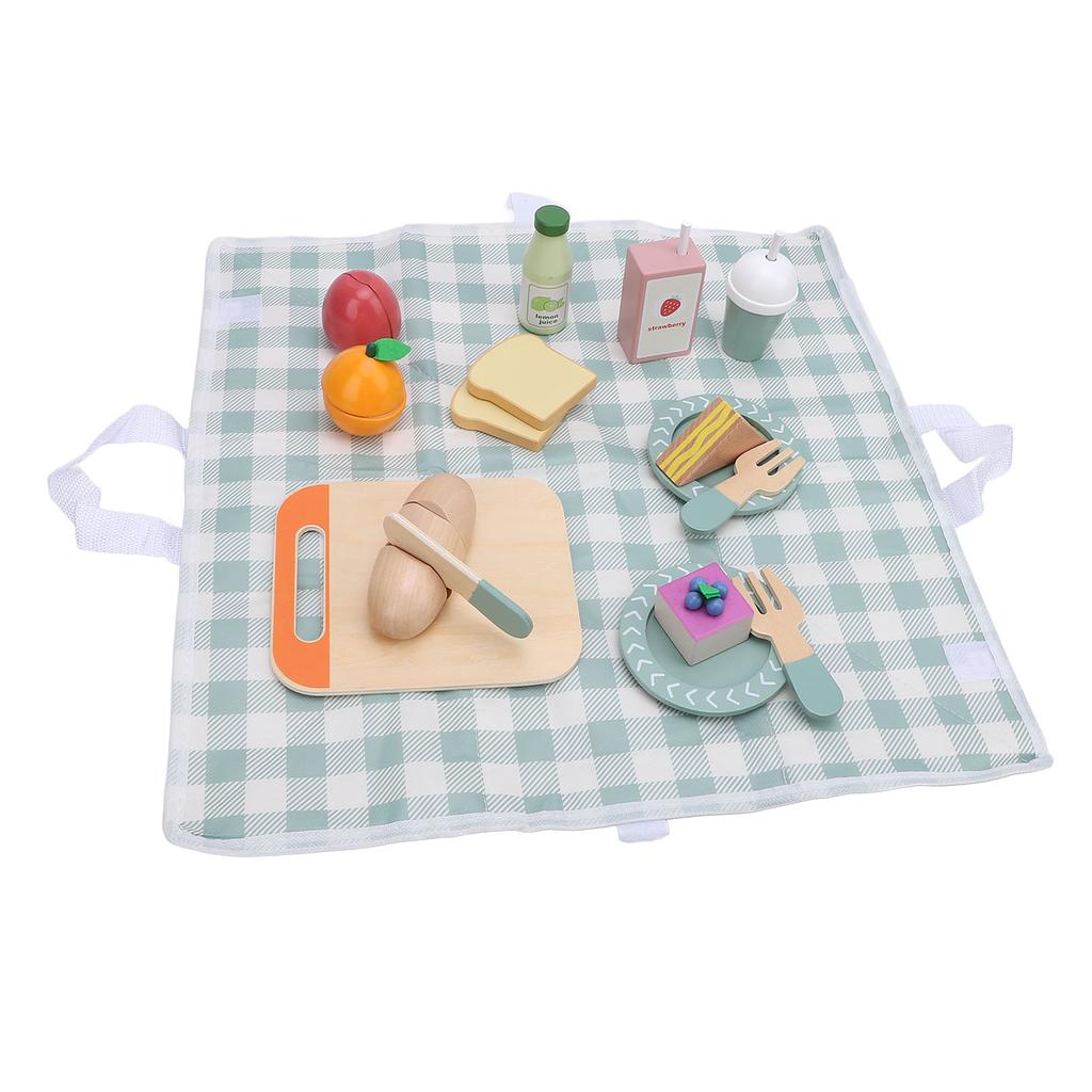 Kids Picnic Toy Set High Simulation Educational Fun Develop Fine Motor Skills Wooden Food Play Toys