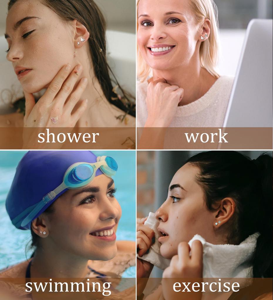 4 Pairs CZ & Opal Flat Back Earrings for Women & Men,  Hypoallergenic Earrings for Sensitive Ears, Screw Back Cartilage Earrings