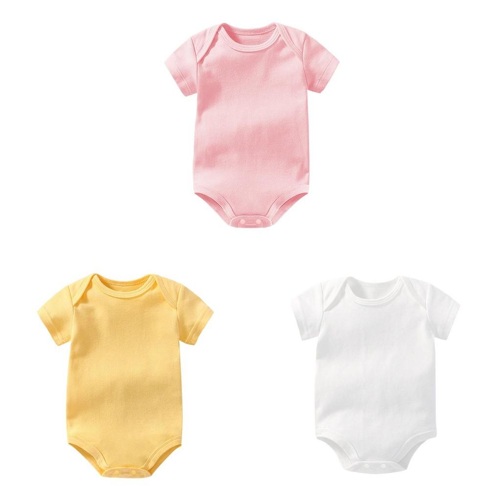 Einfarbiger Baby-Kurzarm-Strampler aus weichem Baumwollstoff für Kleinkinder zum Spielen